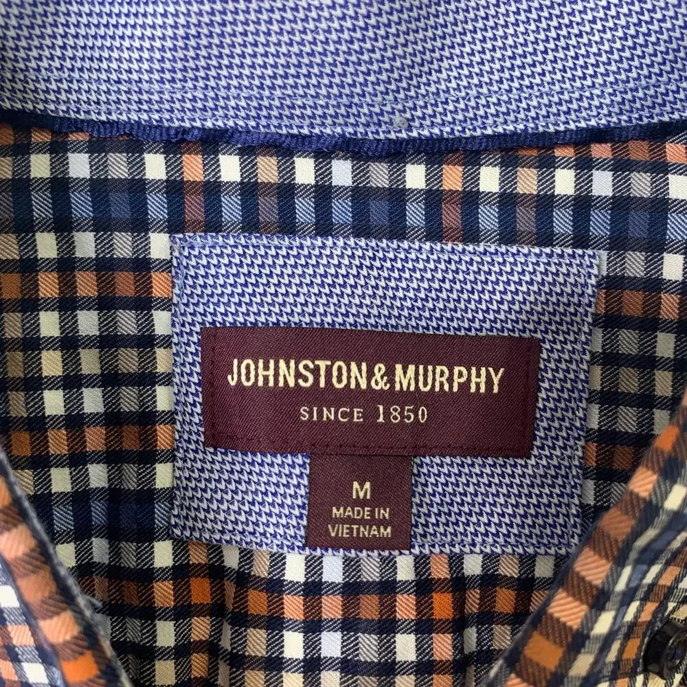 Johnston & Murphy Shirt Mens M Medium Cotton Flip Cuff Plaid Button Down Dress